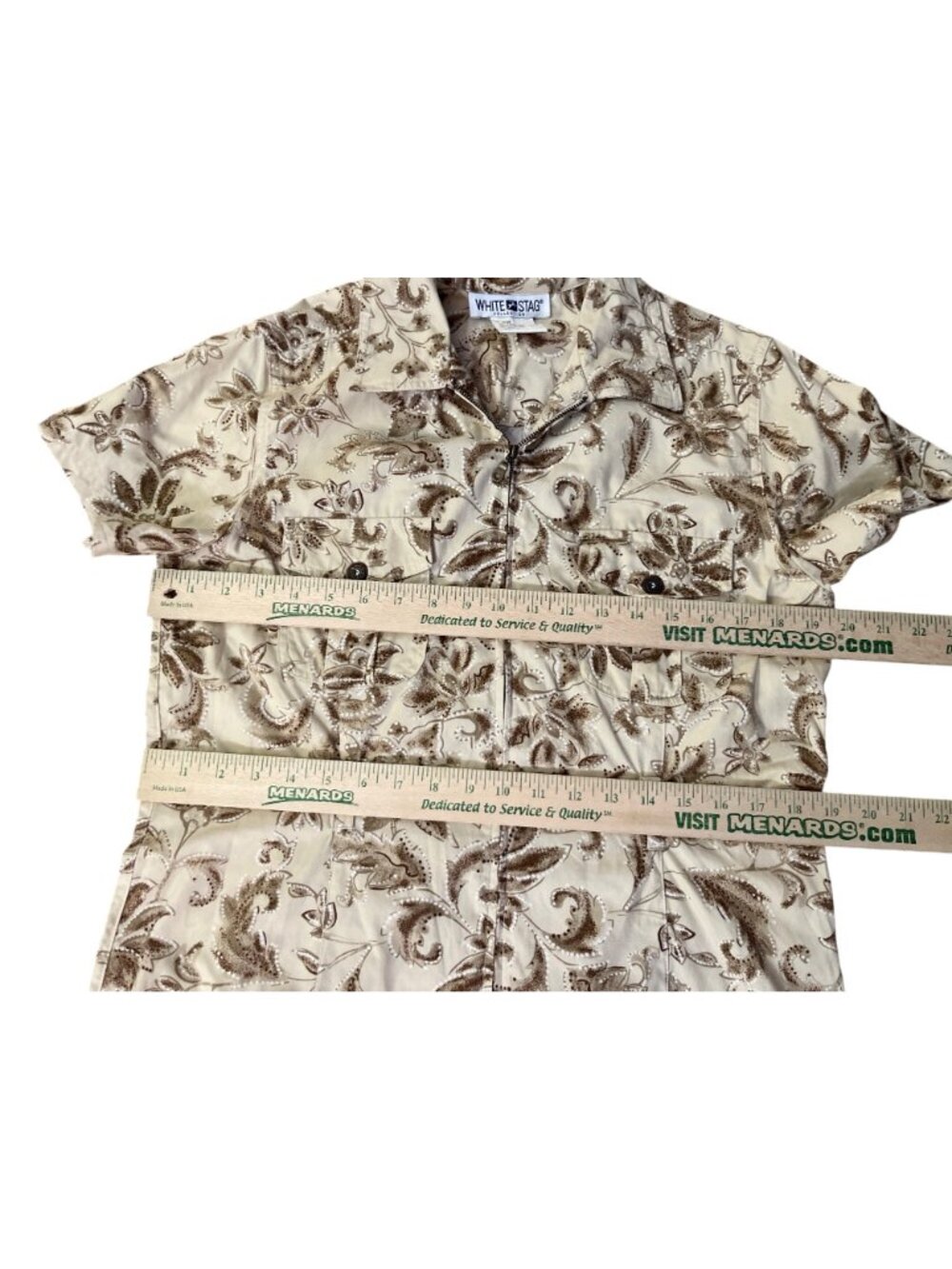 Vintage White Stag Cotton Dress 12 Brown Tan Belted Zip Front Used - Picture 9 of 10